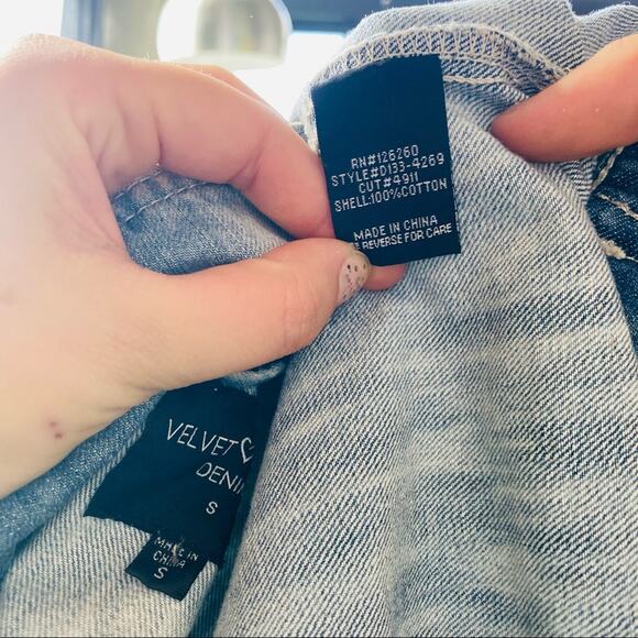 VELVET HEART Acid Wash Blue White Vintage Denim Jean Open Jacket S Boho - Picture 8 of 9